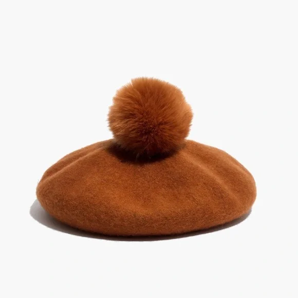 Madewell Pom-Pom Beret Color Golden Pecan - Picture 4 of 7